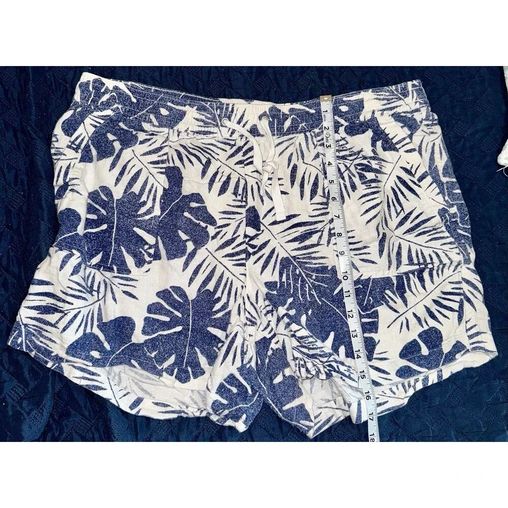 Nautica Womens Linen Blend Pull On Shorts Slant Pockets Size XXL Blue White Palm